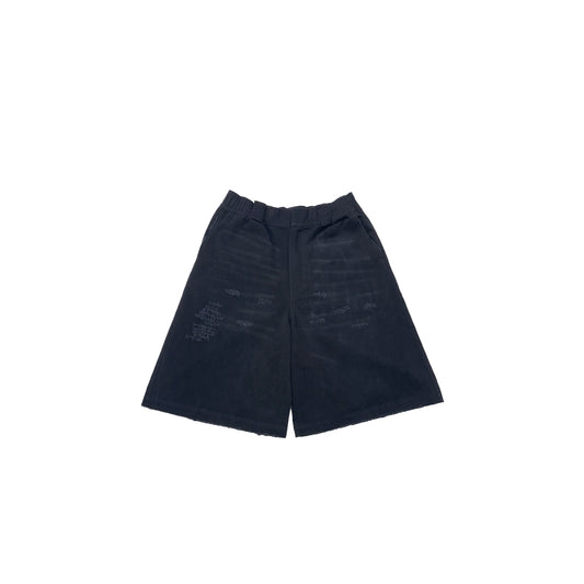 WIDE LEG WORN DENIM SHORTS (BLACK)