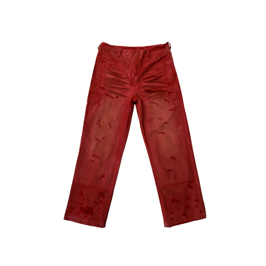 DISTRESSED DENIM PANTS (RED)