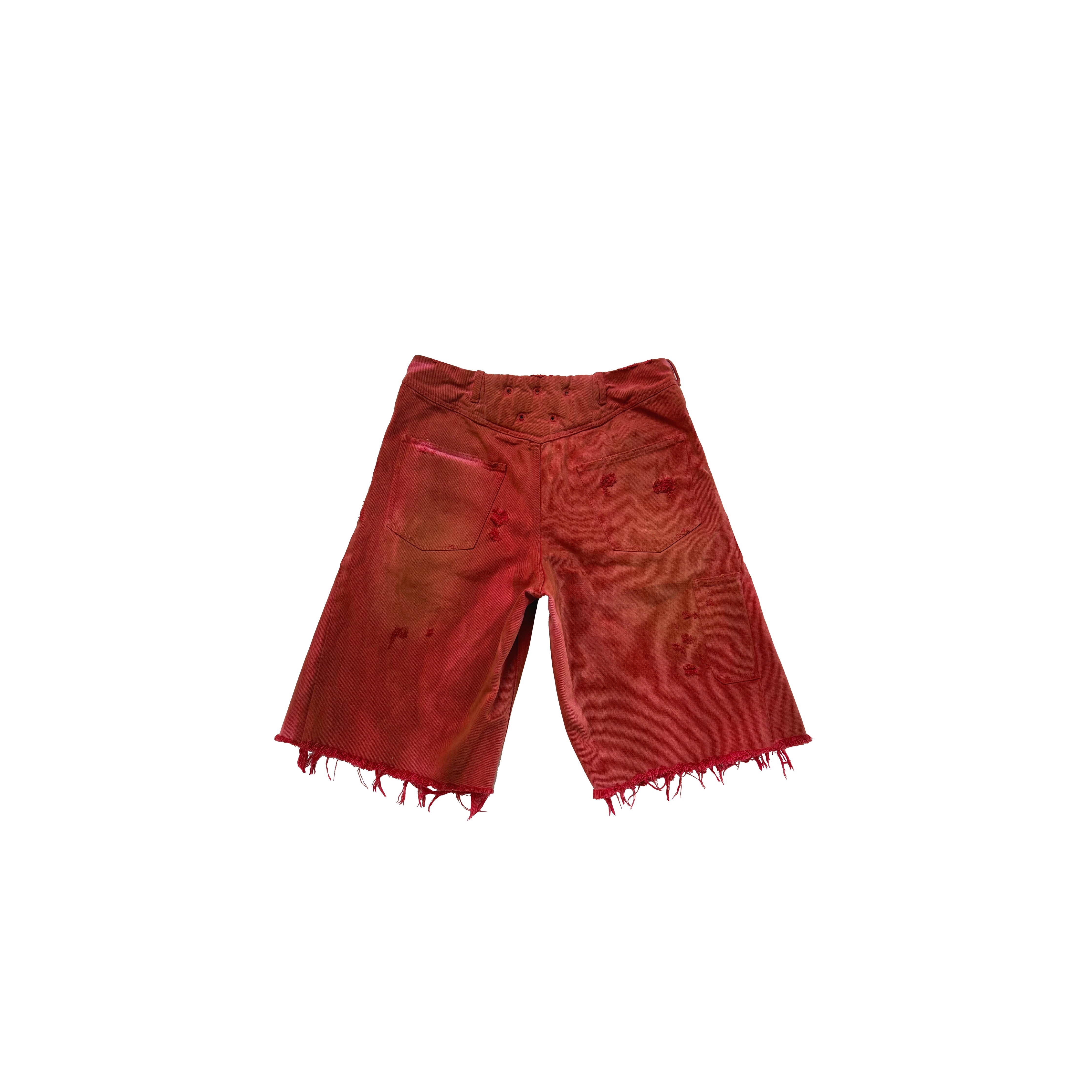 DISTRESSED DENIM SHORTS RED