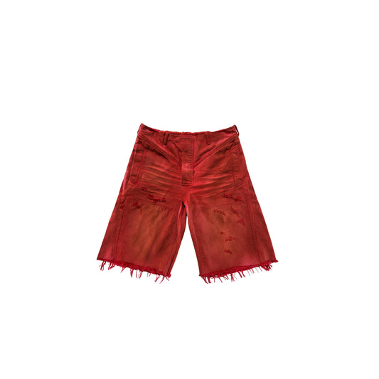 DISTRESSED DENIM SHORTS (RED)